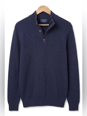 Joseph Turner Yorkshire 100% Cotton Button Neck Sweater XL Navy NWOT